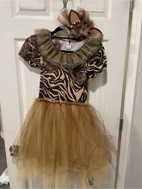 Kids Brown and Black Tiger Tulle Costume Dress with Headband
